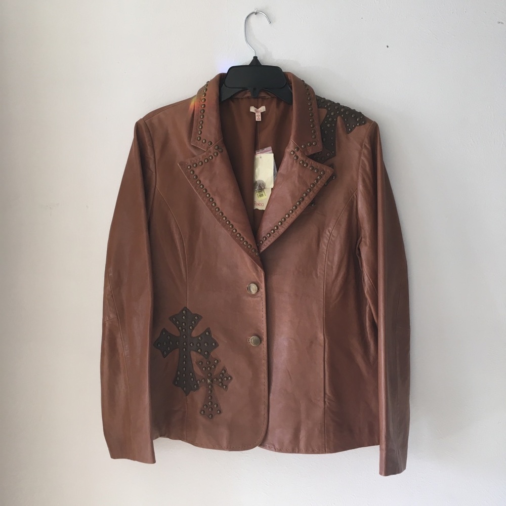 NWT STUNNING Leather Jacket w Cross Accents!!